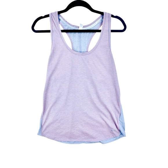 Under Armour HeatGear Racerback Tank L Pink Gray Stripe Athletic Top - Picture 1 of 6